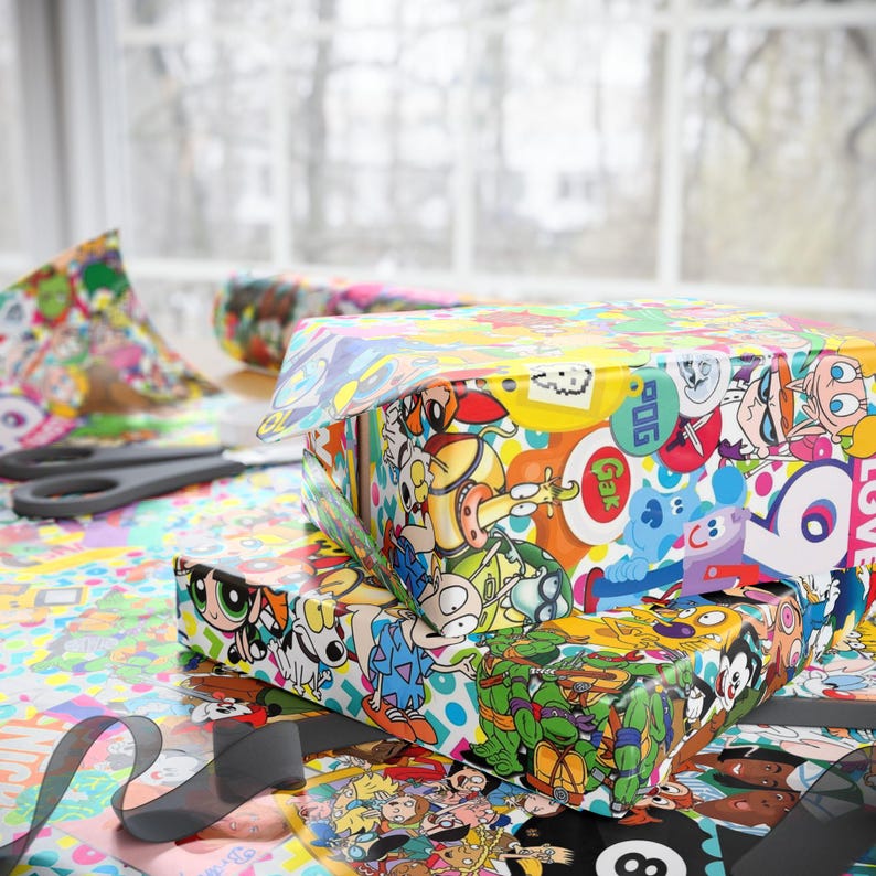 90s Cartoon Gift Wrap, Nostalgic Fine Art Paper, Matte or Glossy image 8