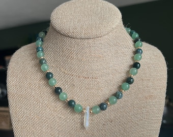 Beaded Moss Agate Aventurine Necklace | crystal jewelry | indie jewelry, cottagecore | fairy jewelry | angel aura quartz | beaded jewelry