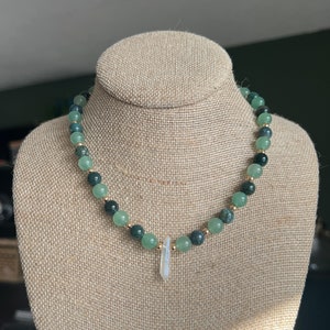 Beaded Moss Agate Aventurine Necklace | crystal jewelry | indie jewelry, cottagecore | fairy jewelry | angel aura quartz | beaded jewelry