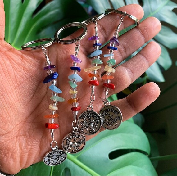 Chakra Zodiac Crystal Keychain Rainbow Keychain Beaded - Etsy