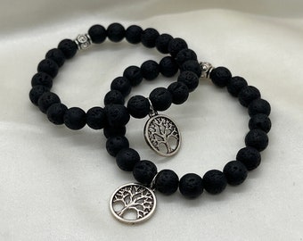 Tree of Life Crystal Bracelet, Lava Rock Beaded Bracelet, Handmade Crystal Bracelet