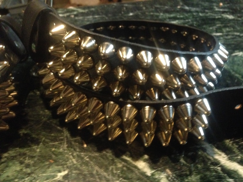 Three Row Tall Cone Studded Belt Etsy