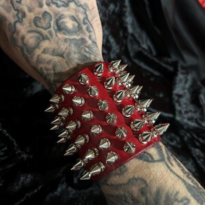 Red Leather Spiked Bracelet