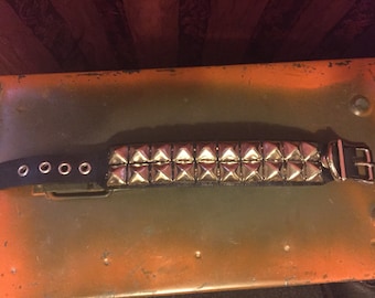 Two row pyramid studded punk bracelet