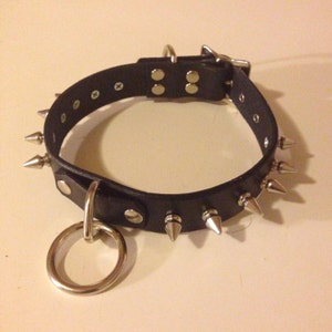 Black leather bondage spiked choker