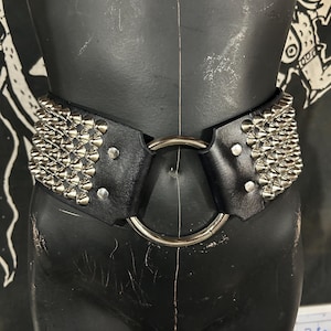 High-Waisted O-Ring & Six-Row Cone Studded Leather Belt | SEXMAN LEATHER