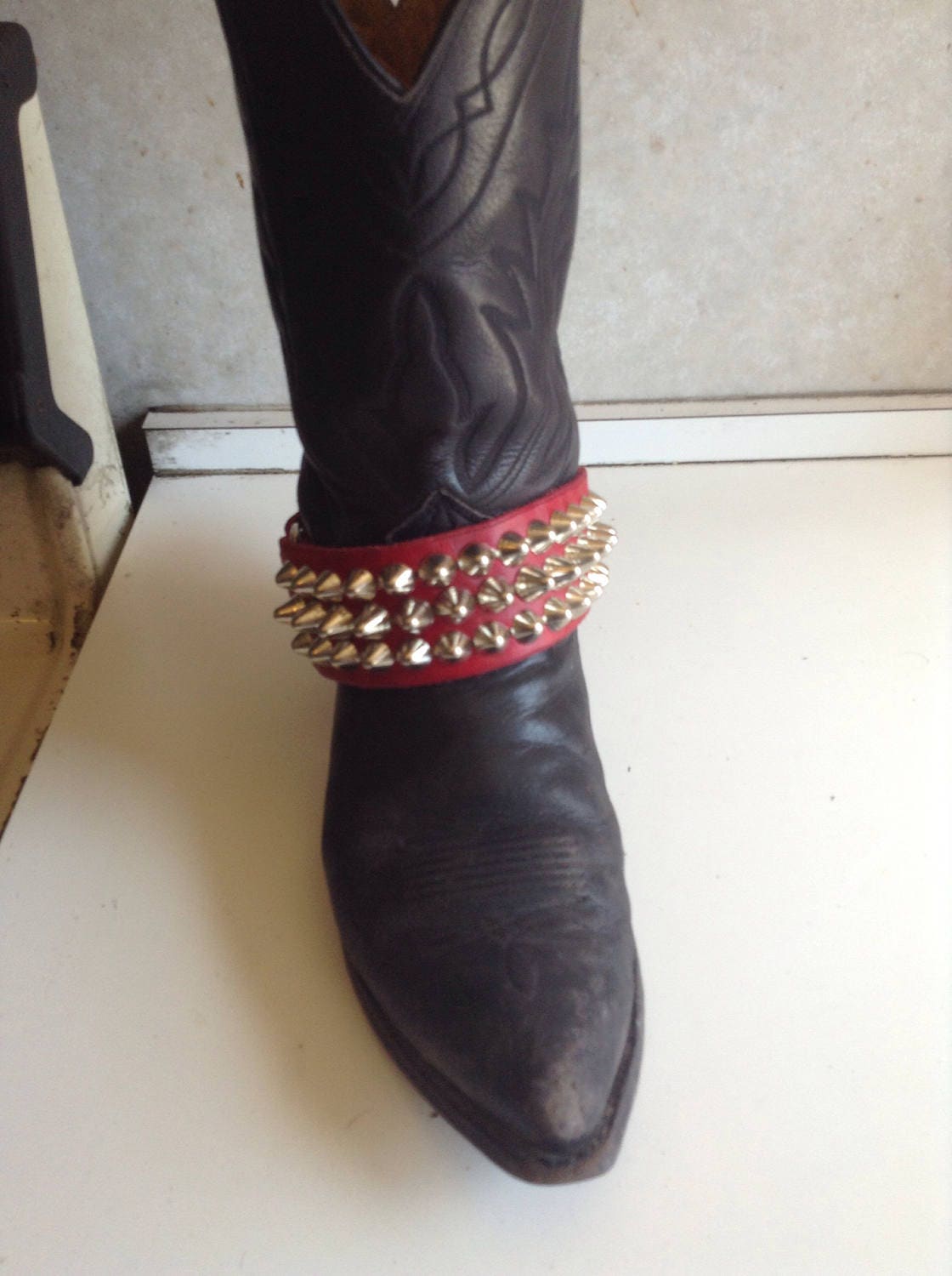 Single Three Row Studded Bootstrap on Red Leather - Etsy