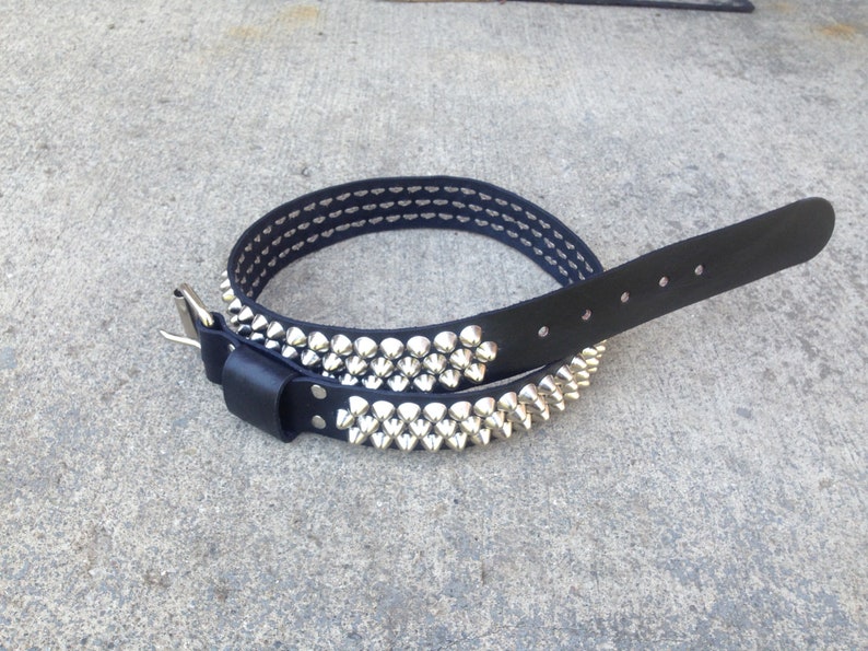 Three Row Cone Studded Belt Staggered Etsy Sweden