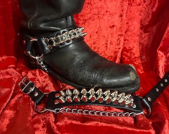 Pair of two row tall cone studded bootstraps