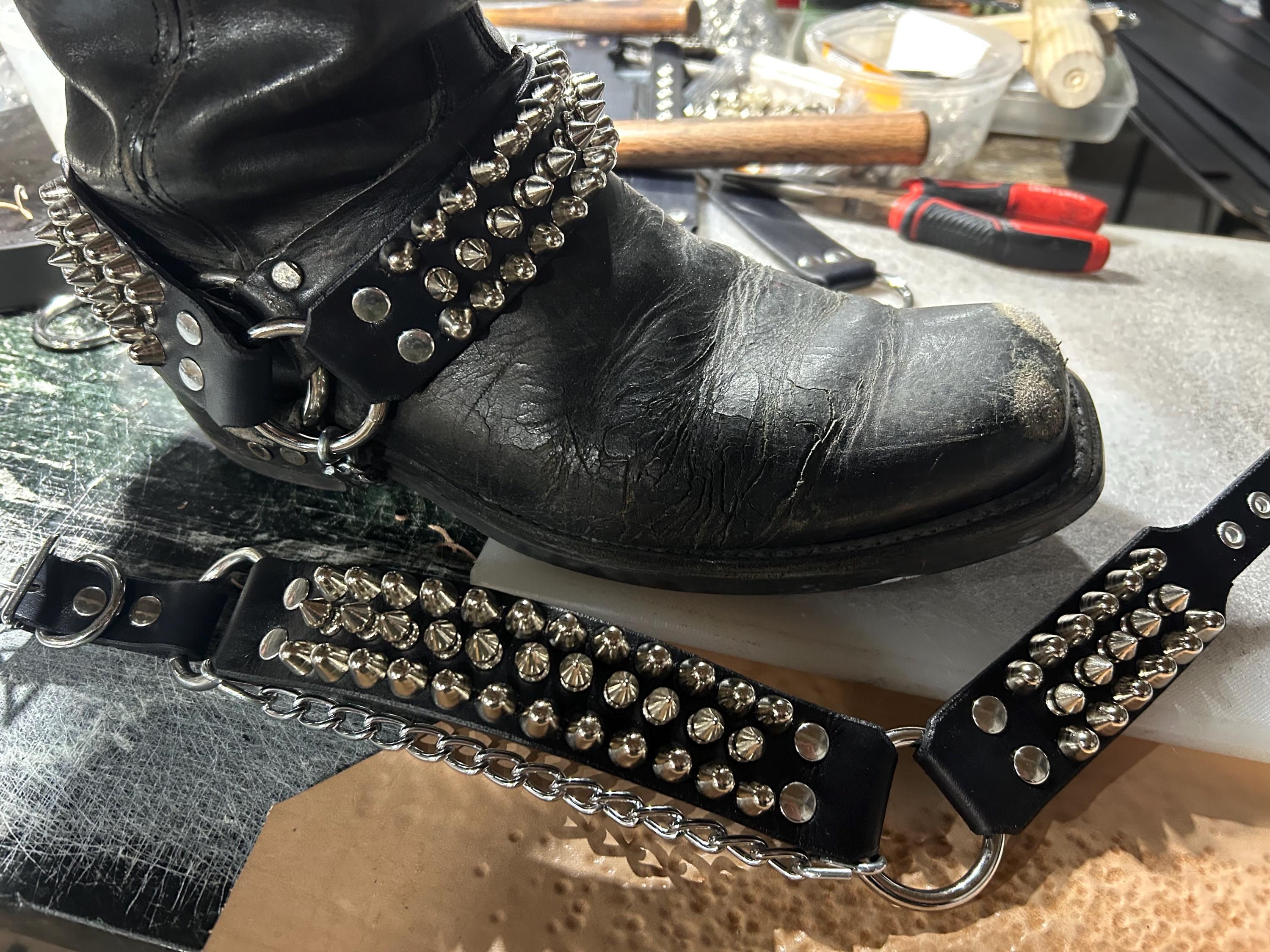 Spike & Short Tall Cone Studded Leather Bootstraps (pair) | SEXMAN