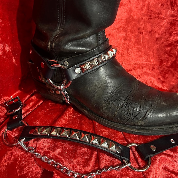 Jednorzędowe skórzane paski do butów z ćwiekami w kształcie piramidy (para) | SEXMAN LEATHER