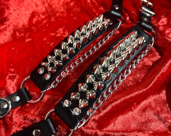 Tall Cone Two Row Studded Leather Bootstraps (pair) | SEXMAN LEATHER