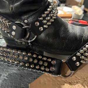 Spike & Short Tall Cone Studded Leather Bootstraps (pair) | SEXMAN LEATHER