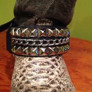 Chain & Pyramid Studded Leather Bootstrap | SEXMAN LEATHER