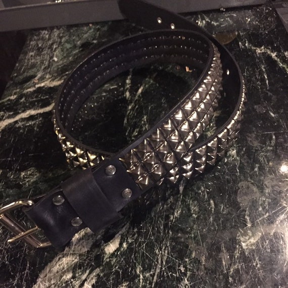  Three Row Punk Studded Belt, Black Belt Metal Pyramid