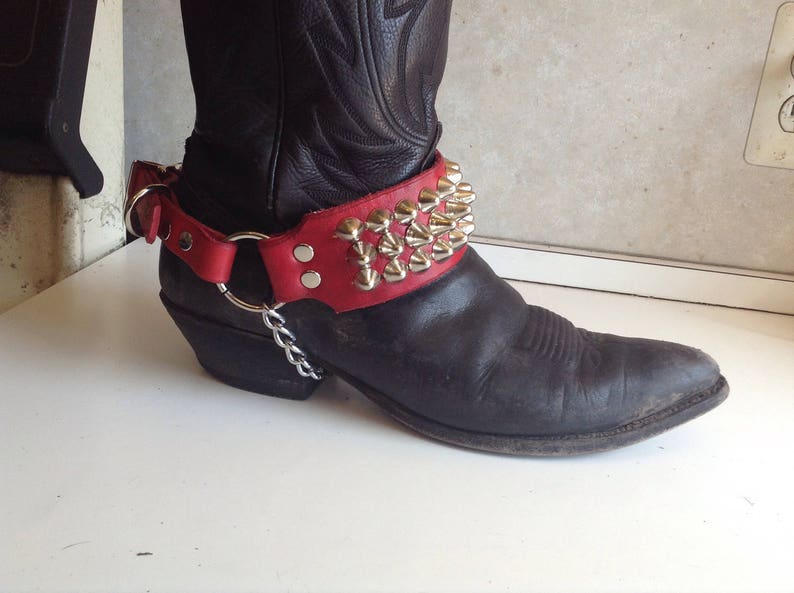 Single Three Row Studded Bootstrap on Red Leather - Etsy