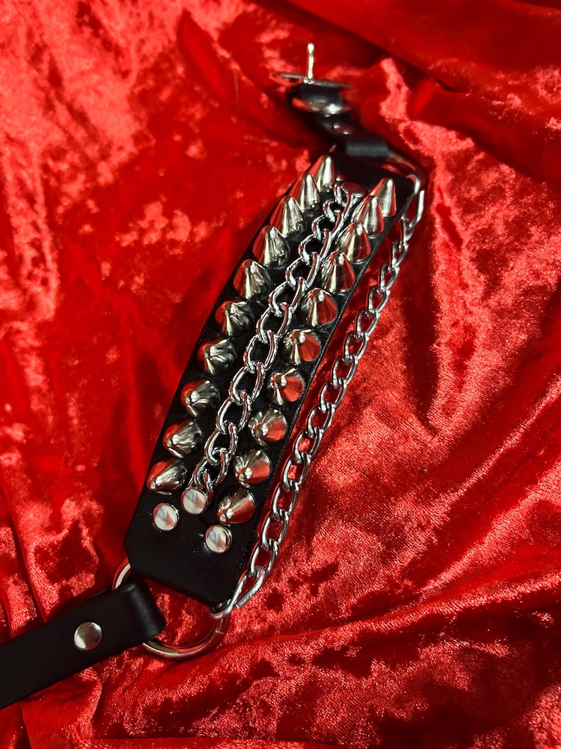 Tall Cone Studded Leather Bootstrap With Chain | SEXMAN LEATHER - Etsy