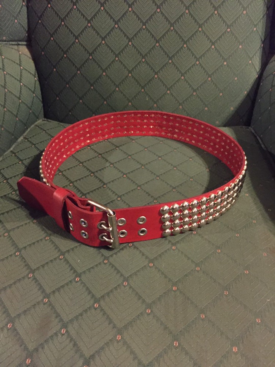 Red Four Row Done Studded Leather Belt Etsy