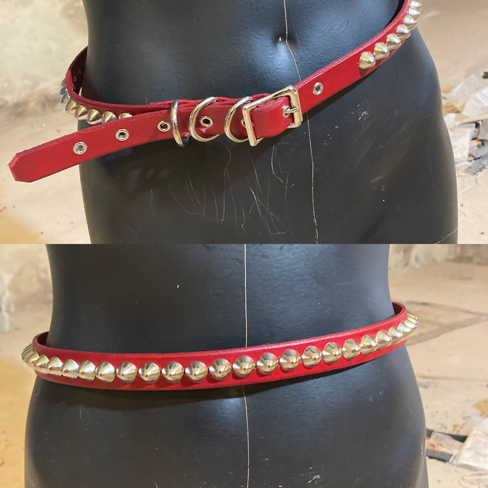 One Row Cone Belt Red Leather Etsy UK