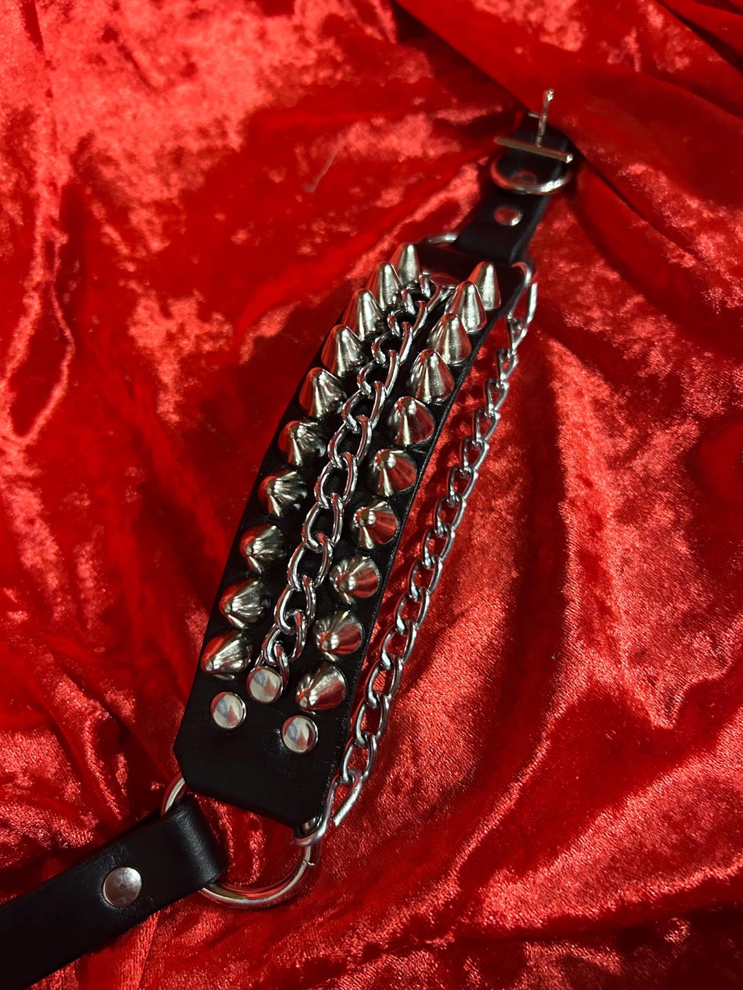 Tall Cone Studded Leather Bootstrap With Chain | SEXMAN LEATHER - Etsy