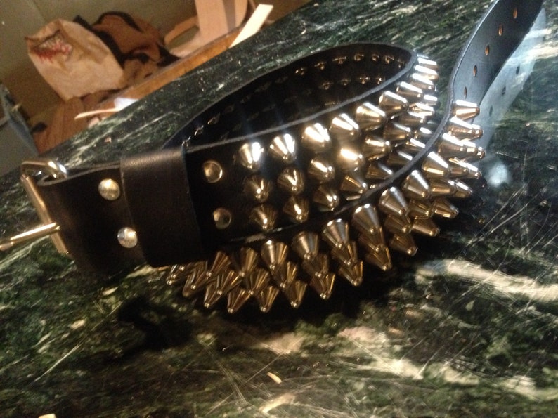 Three Row Tall Cone Studded Belt Etsy