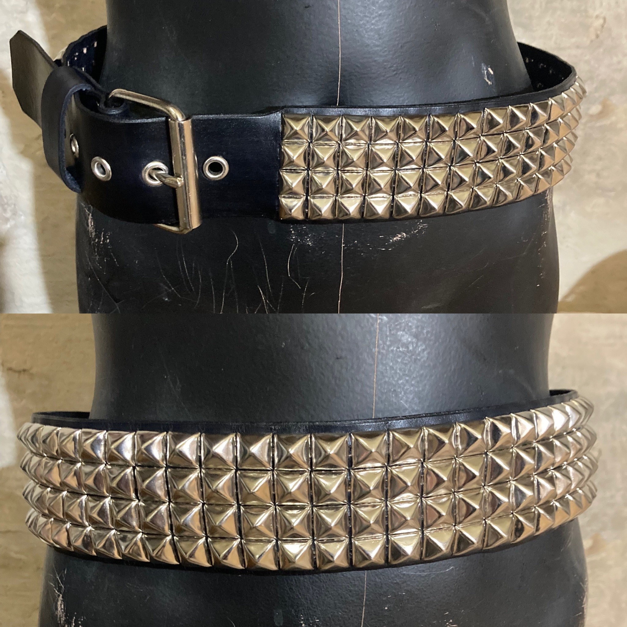 Double Black Pyramid Stud Belt