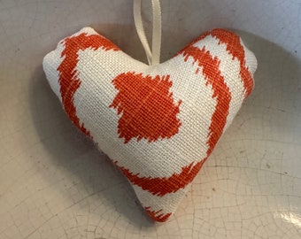 Tiny Heart Ornament, made with Scalamandre Cotton Fabric