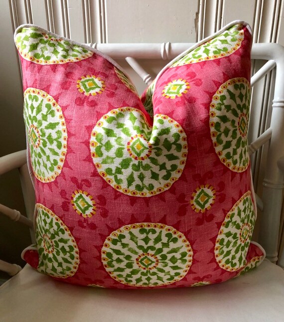 Pink and Green Suzani Design Print Pillow Cover - Etsy