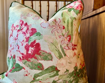 Ralph Lauren Floral Decorative Throw Pillow Cover with Contrasting Linen Cording