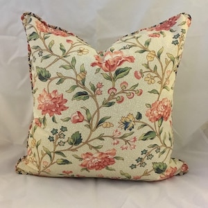 Italian Scalamandre Colony Floral Decorative Throw Pillow Cover with Cording