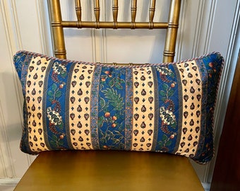 Blue and Yellow French Provincial Quilted Lumbar Pillow with Twisted Rope Cording