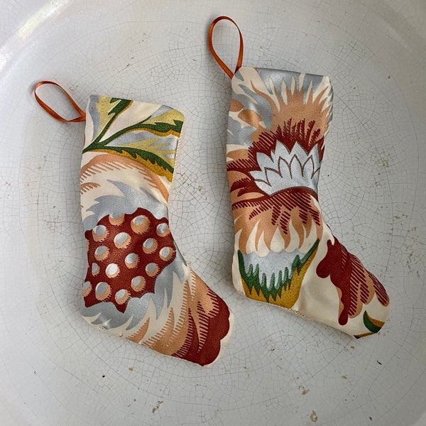 Pair of Silk Scalamandre Floral Christmas Ornament Stockings