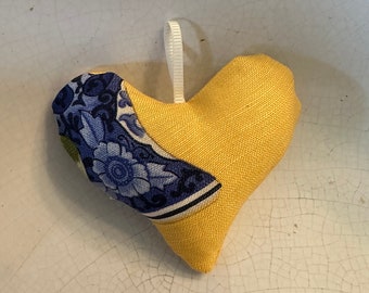 Tiny Heart Ornament, made with Chinoiserie Scalamandre Fabric