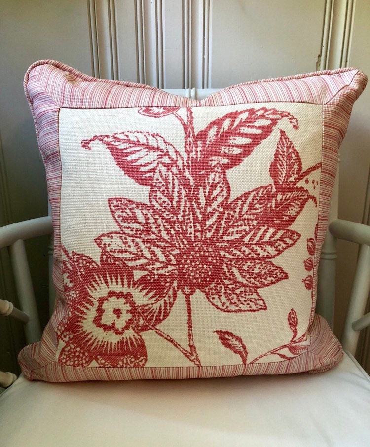 Thibaut Pink Floral Decorative Throw Pillow Cover With Pink Etsy