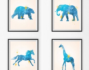 Watercolor Nursery Art Set Of 4 - Watercolor Nursery Art - Wall Art - Animals - Watercolor Canvas - Watercolor Print - Watercolor Paintings