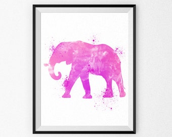 Pink Nursery Art Print - Elephant Nursery Watercolor Painting - Girl's Room - Children's Art - Nursery Canvas - Nursery Painting