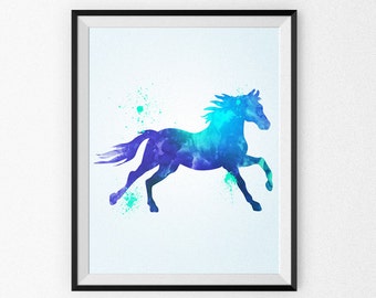 Watercolor Horse Painting - Watercolor Nursery Art - Wall Art - Blue Horse - Watercolor Canvas - Watercolor Print