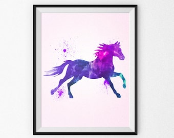 Watercolor Horse Painting - Watercolor Nursery Art - Wall Art - Pink Horse - Watercolor Canvas - Watercolor Print
