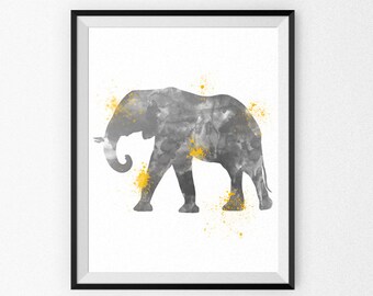 Grey Nursery Art Print - Elephant Nursery Watercolor Painting - Child's Room - Children's Art - Nursery Canvas - Nursery Painting