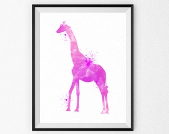 Pink Nursery Art Print - Giraffe Nursery Watercolor Painting - Girl's Room - Children's Art - Nursery Canvas - Nursery Painting