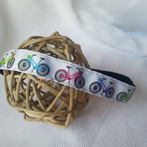 Non Slip Headband Lets Ride Bike Green Blue Purple Print with Basket 7/8&quot; wide