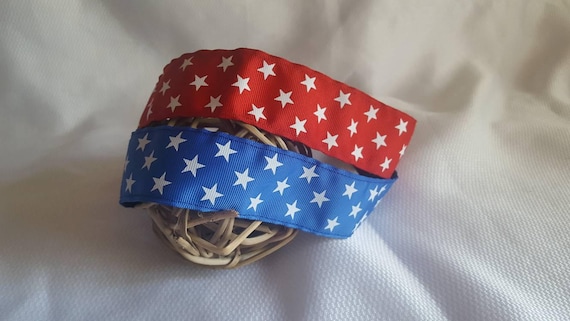 NonSlip Headband USA America Star Print  1.5"wide Blue or Red White Stars 4thofJuly MemorialDay Holiday PresidentsDay IndependenceDay Sports