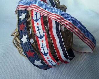 Non Slip Headband  Patriotic 4th of July Stripe| Anchors away| Jean American Stars|USA Flag Print 5/8" wide