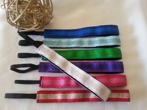 Sequin‎ Headband with Blue and Green Stripes Aqua Diamond Stripe- Glitter Shiny Striped Aqua Blue Non  main image 4