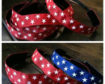 Non Slip Headband Patriotic/ Super Hero Blue or Red w/ White Stars 7/8" wide