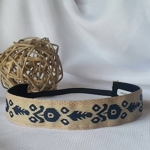 Non Slip Headband Southwestern Natural Blue Tribal Aztec Indian  Print 1.5&quot; Wide