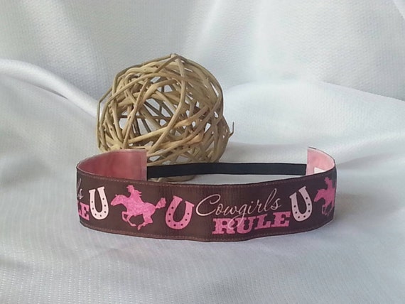 Non Slip Headband Cow Girls Rule Horseshoe Western Pink  display picture 3