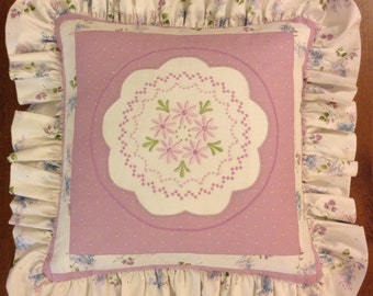 Embroidered Decorative Pillow in Lavender