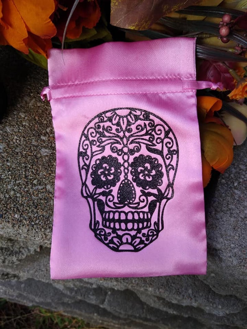 Sugar Skull Pink Satin Tarot Bag Runes Stones Crystals - Etsy