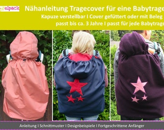 Carrying cover, adjustable hood, sewing instructions, rain cover baby carrier